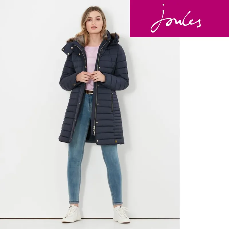 Joules Cherington Showerproof Longline Padded Coat - Marine Navy-7